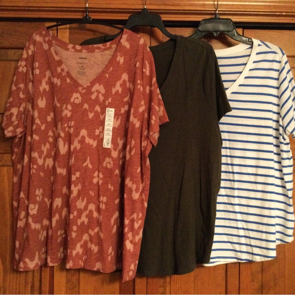 Bundle 3 Casual V-Neck Cotton Tees- size 1X